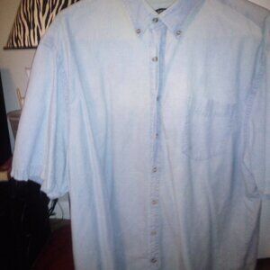 George Blue Denim Short Sleeve Shirt Button Down Collar 2XL